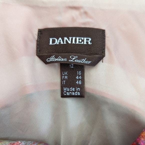DANIER leather and silk multicolor maxi mermaid dress size 12 - Picture 4 of 12